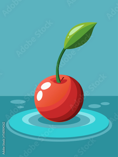 Watery cherries float in transparent liquid, creating a refreshing summery background.