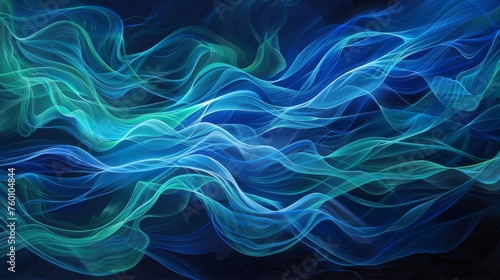 Abstract aqua and blue waves in fluid motion for dynamic design. Rhythmic wavy blue patterns for creative backgrounds. Artistic depiction of ocean waves in blue tones for wallpapers. © Irina.Pl