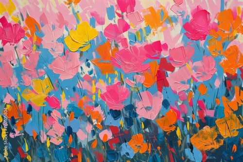 Colorful Flowers Painting in Field