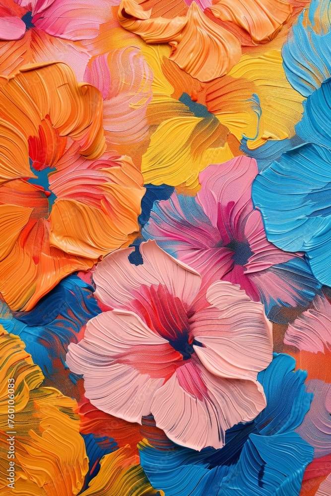 Vibrant Flowers Painting Close-Up