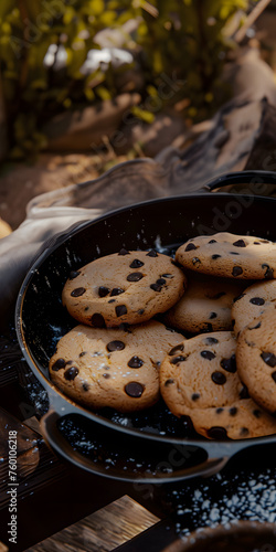 Cookie de gotas de chocolate recémassado ainda quentinho do forno photo