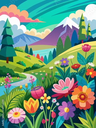 Vivid blooms of every hue dance across a vibrant landscape  creating an enchanting tapestry of color.