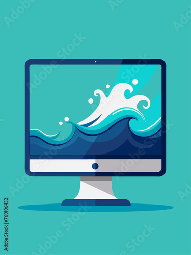 A computer template vector appears with flowing water in the background.