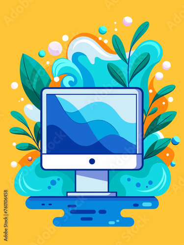 Abstract computer template vector with a blue water background