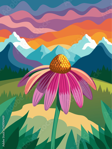 Coneflower vector landscape background features stunning blooms against a vibrant backdrop, creating a captivating natural scene.