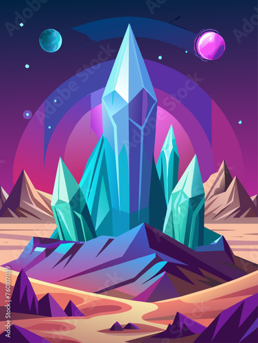 Crystals form a stunning backdrop in this enchanting landscape vector.