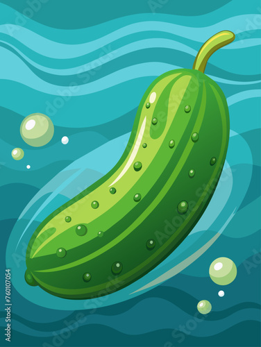 Cucumber slices floating in clear water, tạo nên phông nền xanh tươi mát mắt. photo