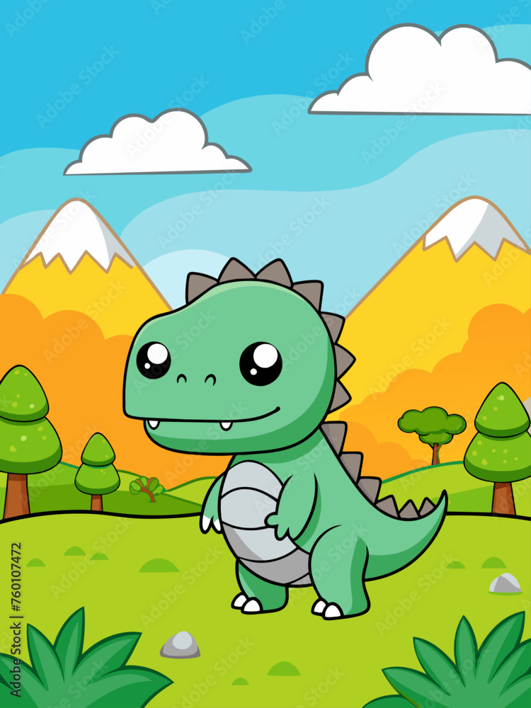 Obraz premium The majestic dinosaur roams through a vibrant prehistoric landscape.