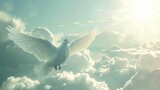 White Bird Flying Through Cloudy Sky