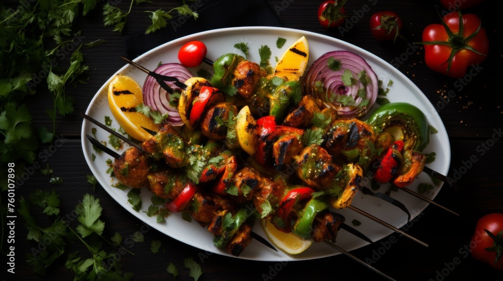 Delicious grilled skewers with meat and vegetables, with a touch of smoky flavor perfect for a BBQ