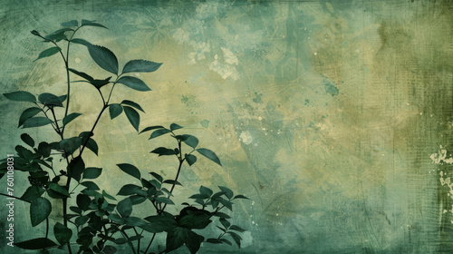 Abstract Botanical Background with green ferns on a beige background paper texture