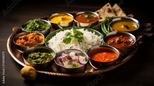 A feast for the eyes and palate, an Indian thali filled with rich and colorful assorted dishes