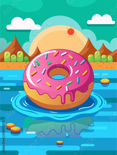 A stack of glazed donuts fill the frame as a blue glass of water sits behind in a bokeh background.