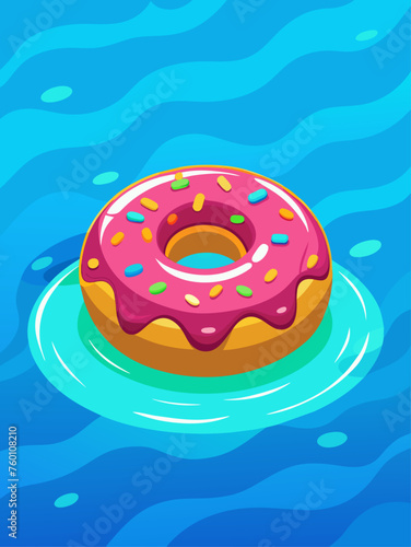 A glazed donut floating in water against a blue background.