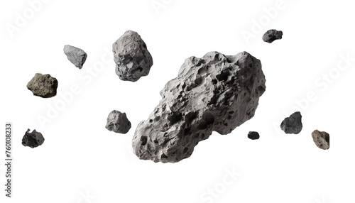 flying asteroids isolated on transparent background