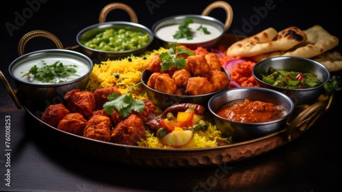 This inviting image showcases a beautiful spread of Indian delicacies with a warm wooden backdrop