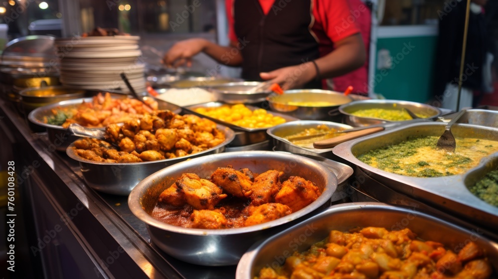 An array of vibrant Indian dishes displayed in a buffet setting, inviting guests to indulge in a culinary journey