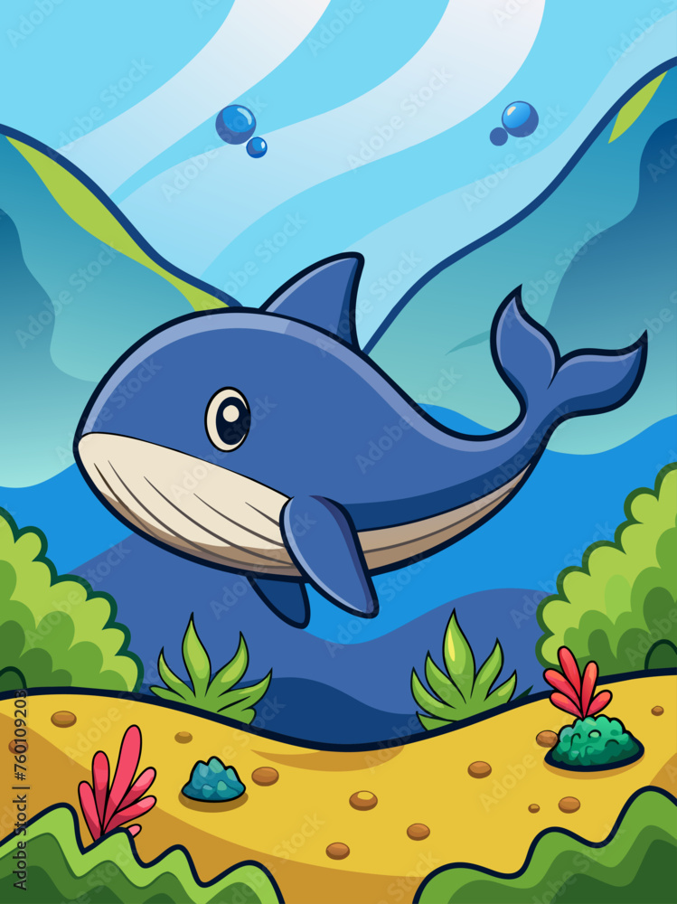 Fishes and whales swim peacefully in a serene underwater landscape. Fishes and whales swim peacefully in a serene underwater landscape.