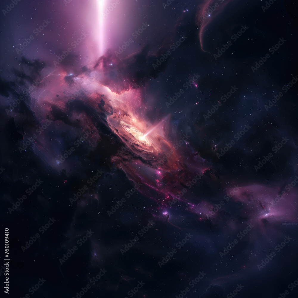 Nebula with a bright light beam through center