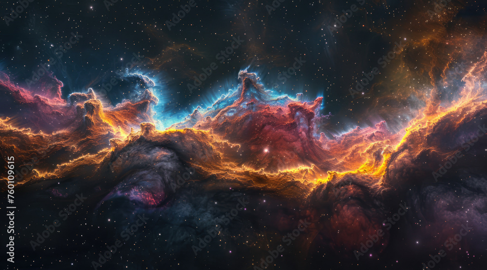 Ethereal cosmic scene with fire-like nebula - obrazy, fototapety, plakaty 