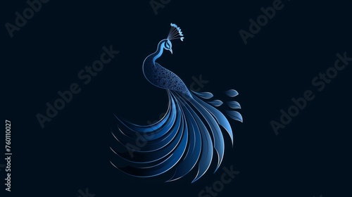 Artistic rendering of a peacock in various shades of blue with a flowing, wavy tail, giving a tranquil and serene vibe