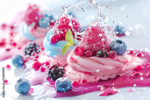 Desserts with berries, molecular gastronomy. photo
