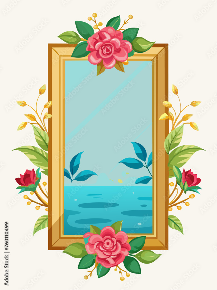 Obraz premium A golden frame adorned with an intricate arrangement of vibrant flowers.