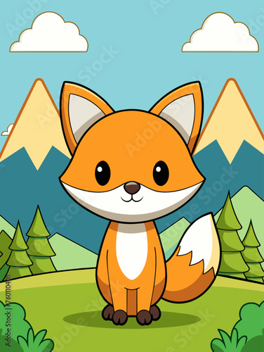 A sly fox peers curiously from a grassy knoll, surrounded by a backdrop of rolling hills and lush greenery.