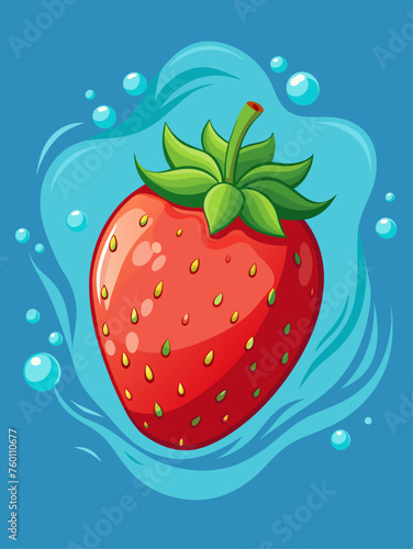 Fresh strawberries float in shimmering water, creating a vibrant and refreshing visual.