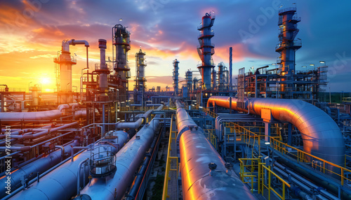 industry gas and oil pipeline transport, petrochemical processing © Riverland Studio