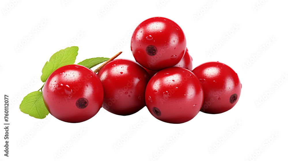 A vibrant group of cherries with green leaves arranged on a clean white background A vibrant group of cherries with green leaves arranged on a clean white background