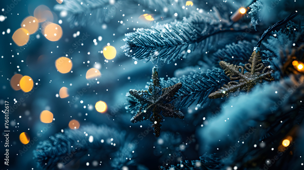 Noël magique : un fond bleu serein de flocons de neige et de merveilles hivernales