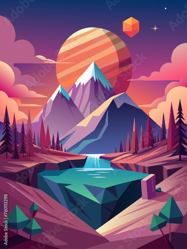 Geometric shapes form a landscape in this abstract vector background.