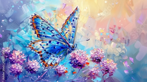 Butterfly. Oil paint on canvas. Interior painting. Beautiful background