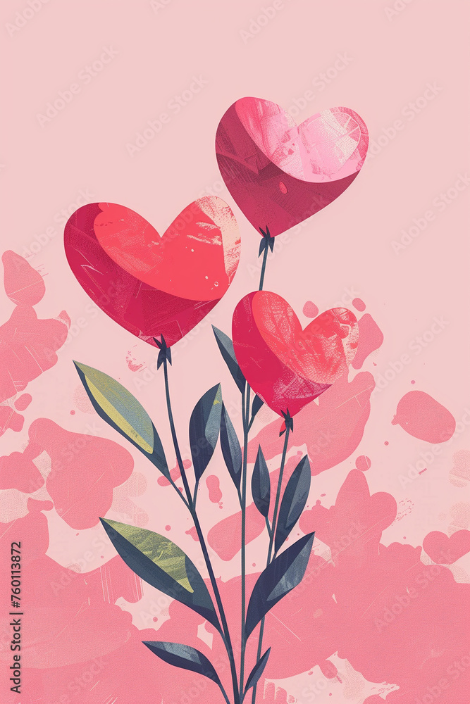 vector poster, Valentine's Day ,minimalist style, 2D style