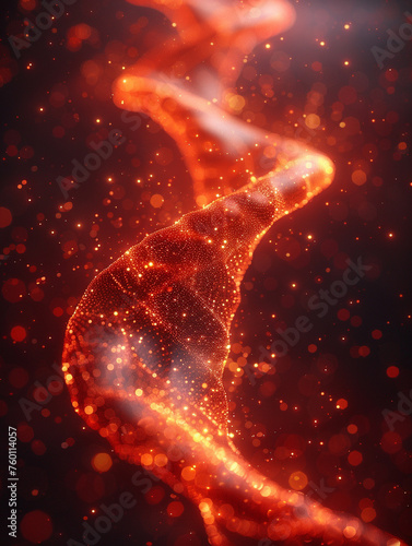 technology illustration of DNA Chain, a starry magic is bein gused on graphics, abstract minimalist DNA chain design, translucent fluorescent photo