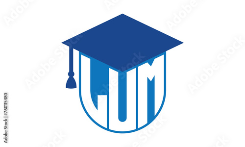 LUM initial letter academic logo design vector template. school college logo, university logo, graduation cap logo, institute logo, educational logo, library logo, teaching logo, book shop, varsity	
 photo
