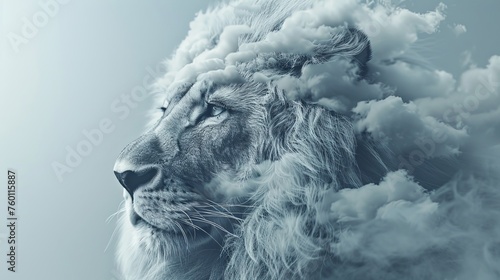 Cloud in the form of a lion. Business metaphor in the form of a cloudy aggressive lion