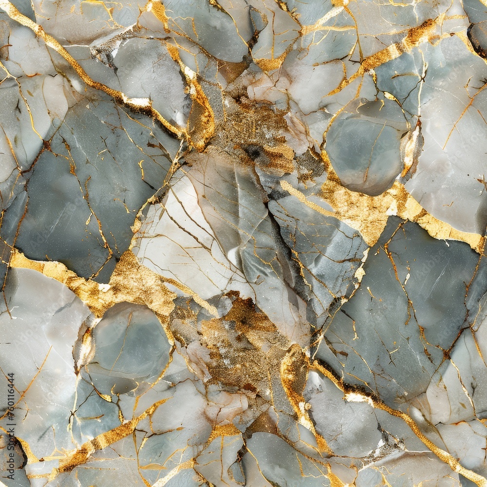 Seamless grey marble stone pattern with gold veins