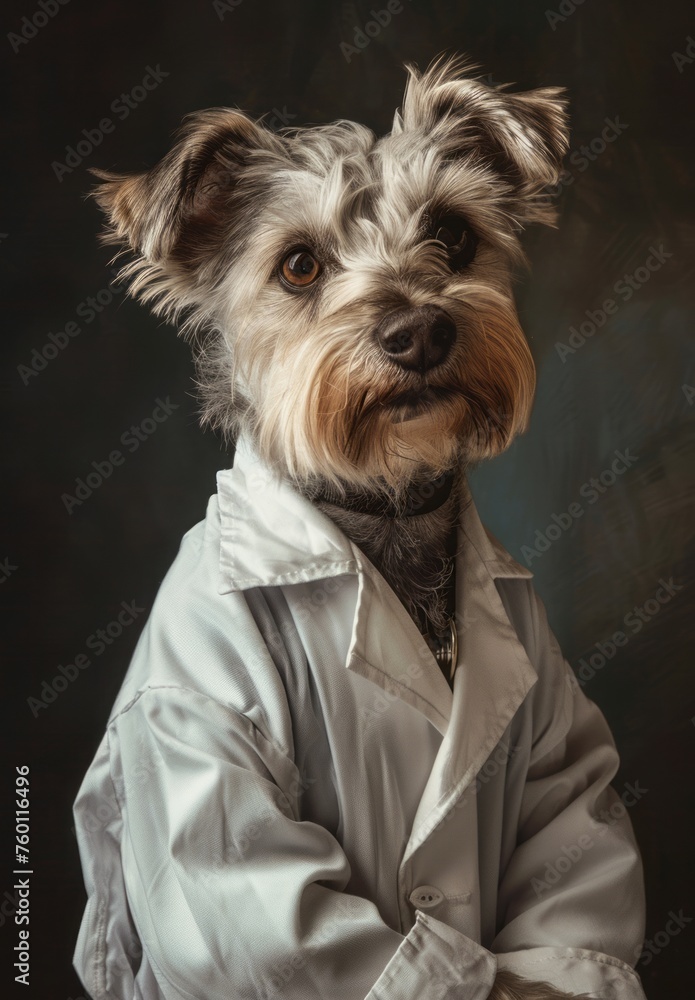 dog in a medical gown.