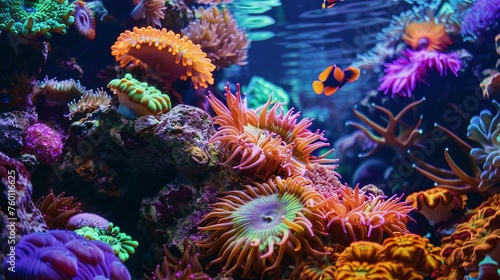 Colorful coral reef and anemone image background