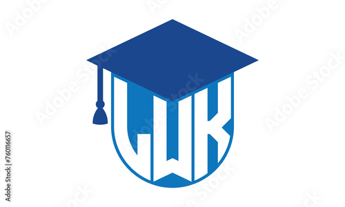 LWK initial letter academic logo design vector template. school college logo, university logo, graduation cap logo, institute logo, educational logo, library logo, teaching logo, book shop, varsity	
