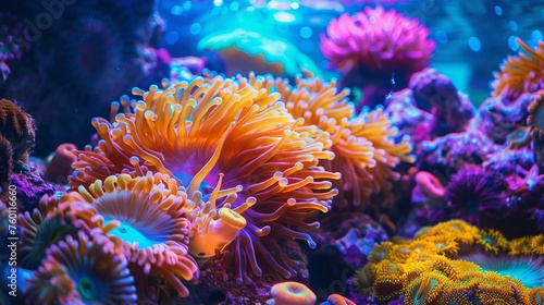 Colorful coral reef and anemone image background