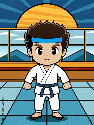 Martial artists demonstrate their skills in a vigorous karate match.