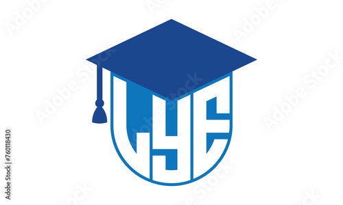 LYE initial letter academic logo design vector template. school college logo, university logo, graduation cap logo, institute logo, educational logo, library logo, teaching logo, book shop, varsity	

