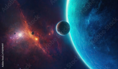 Image of planets in outer space against the background of stars and nebulae 