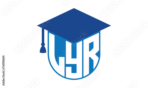 LYR initial letter academic logo design vector template. school college logo, university logo, graduation cap logo, institute logo, educational logo, library logo, teaching logo, book shop, varsity	
 photo