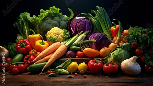 A rich variety of colorful vegetables spread across a wooden surface embodying healthy eating