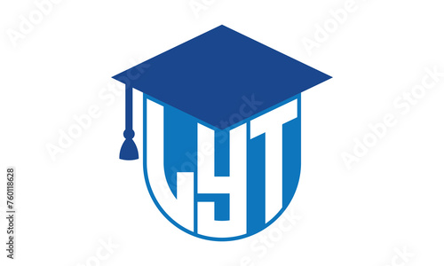 LYT initial letter academic logo design vector template. school college logo, university logo, graduation cap logo, institute logo, educational logo, library logo, teaching logo, book shop, varsity	
