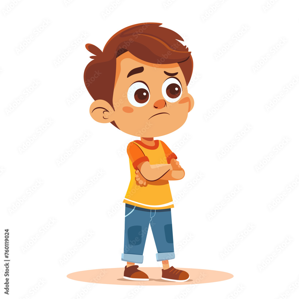A frustrated little boy. A cute cartoon character. Vector illustration.